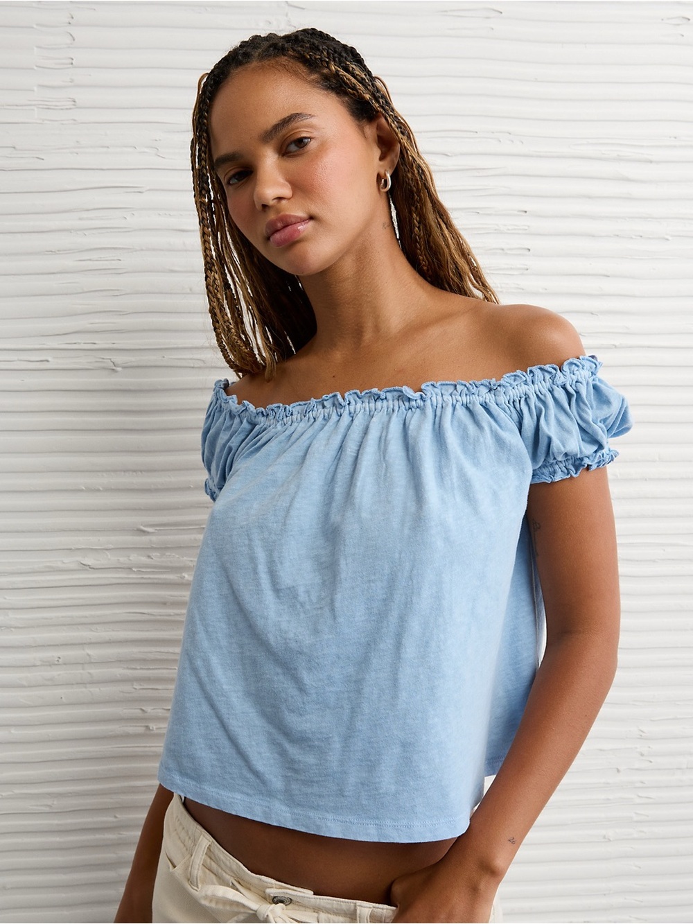American Eagle Outfitters PINK Off-Shoulder Crop Top